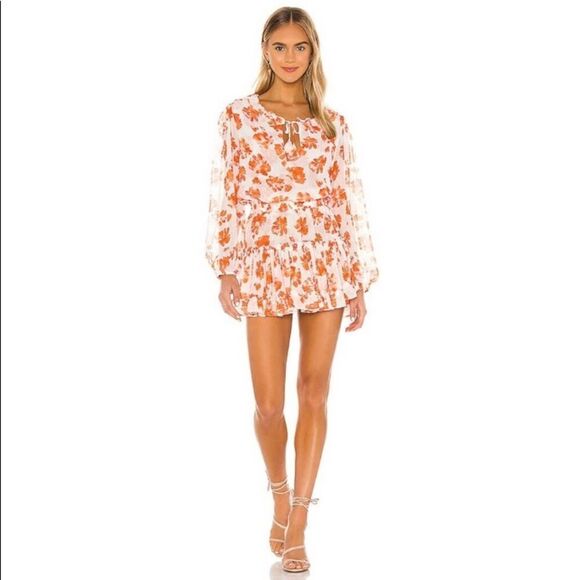 Misa Los Angeles Lorena Orange & White Floral  Ruffle Mini Dress size M - Picture 1 of 15